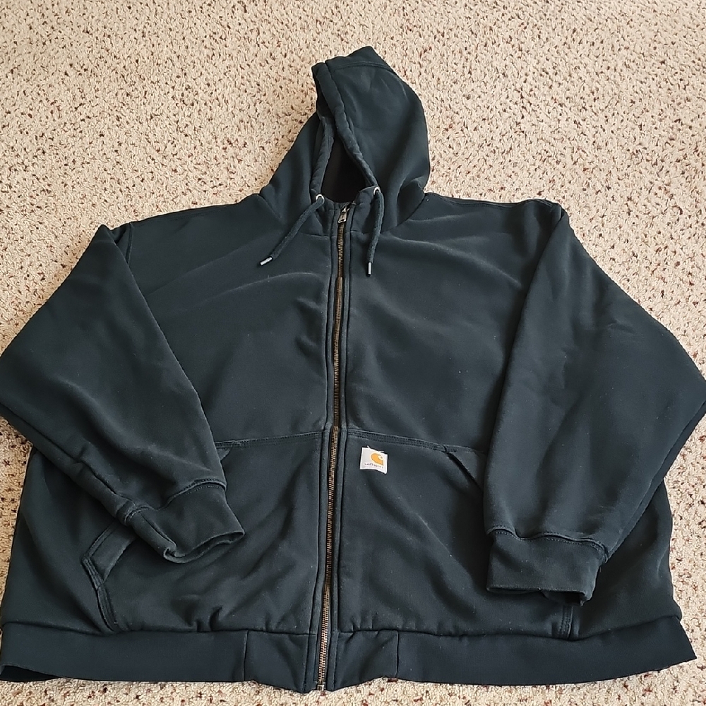 Carhartt Green Rain DefenderZip-Up Hoodie with Gold Zipper.  Size 3 XL